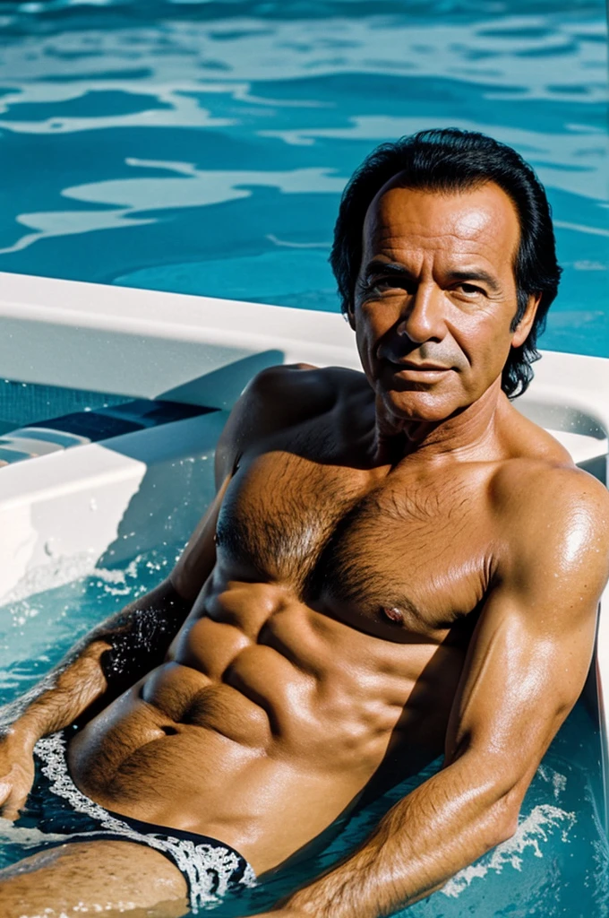 Julio Iglesias in a jacuzzi