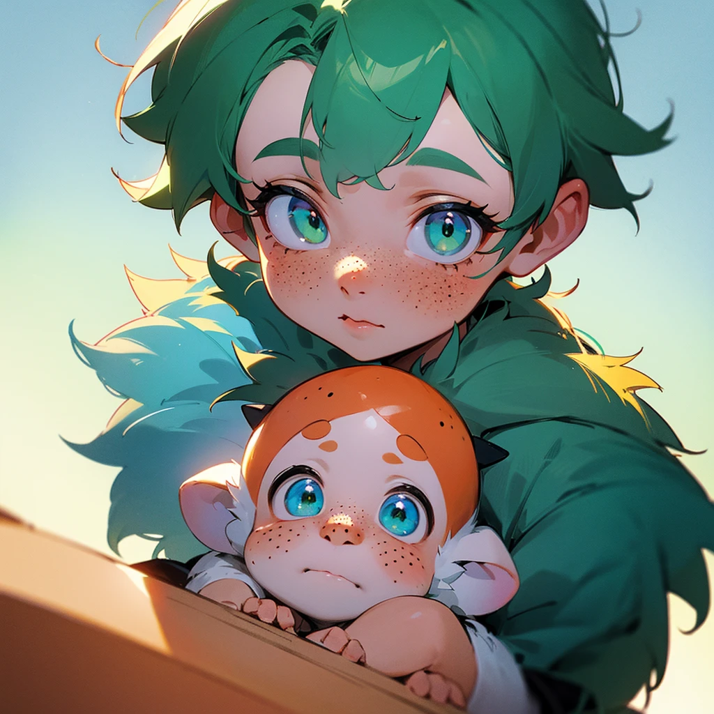 1 2 male baby, blur, green eyes, freckles on the cheeks