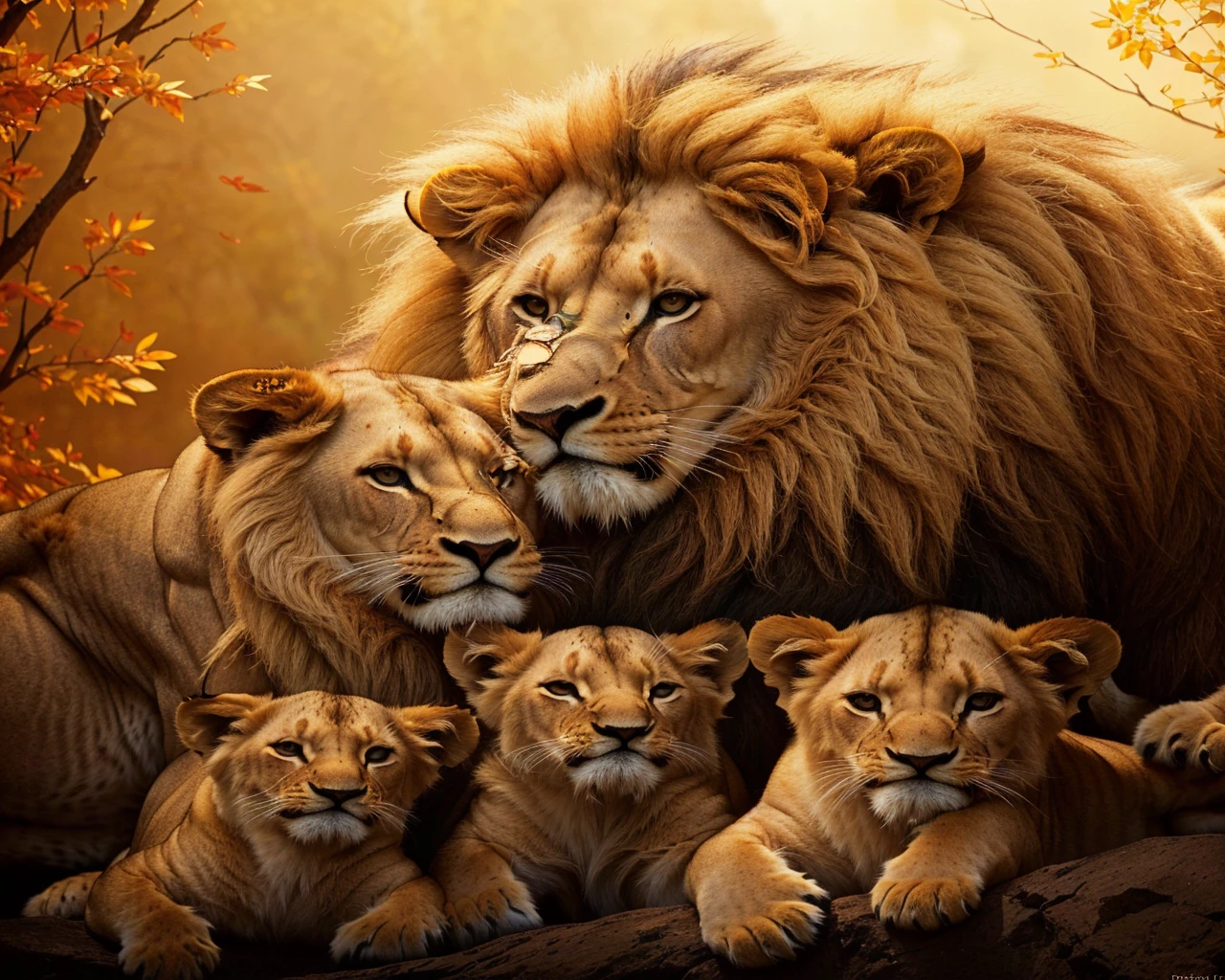 there are a lot of Lions that are laying down together, Lions, family portrait, happy family, fantastic art, majesty, family photo, beautiful detailed animals, Lion, trending ，, powder László Balogh, por Derek Zabrocki, family, by Galen Dara, pride, mobile wallpaper, rey, mon, by Dan Luvisi