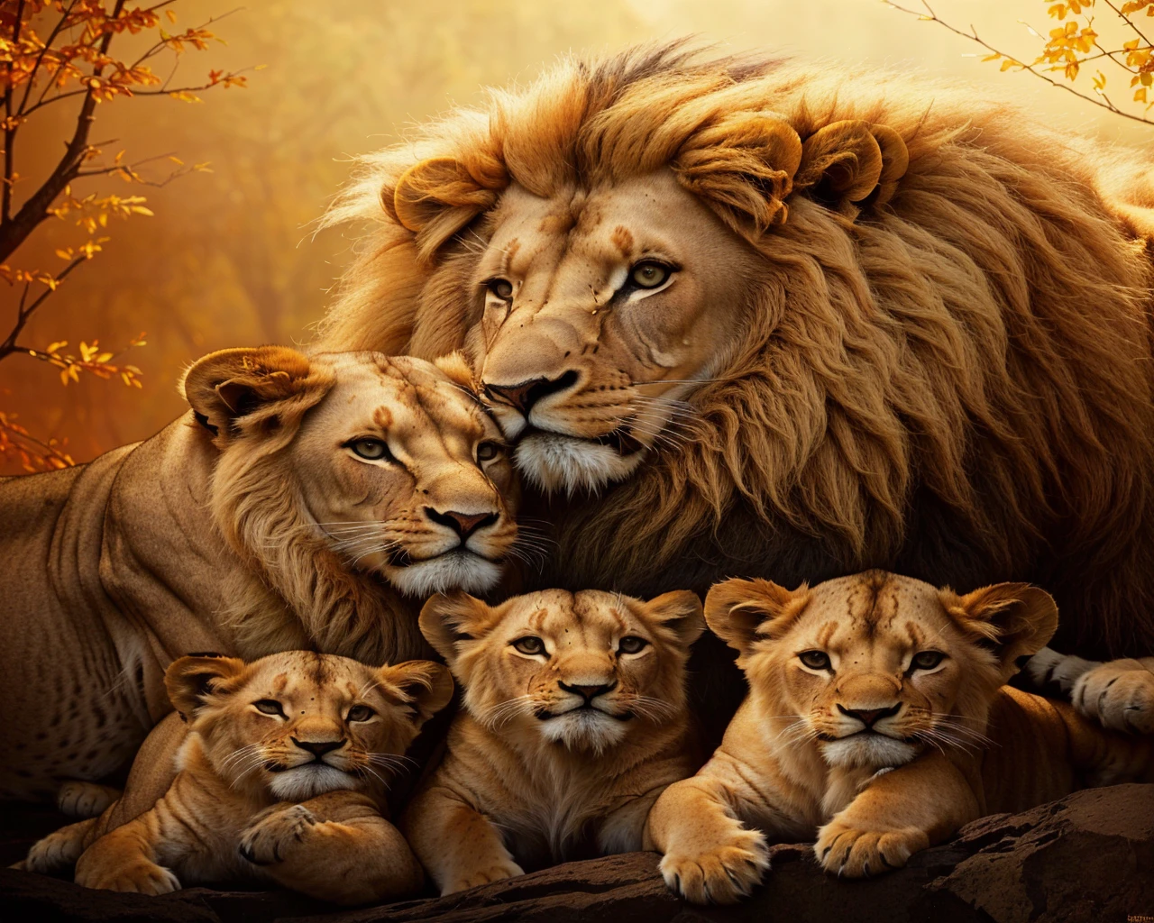 there are a lot of Lions that are laying down together, Lions, family portrait, happy family, fantastic art, majesty, family photo, beautiful detailed animals, Lion, trending ，, powder László Balogh, por Derek Zabrocki, family, by Galen Dara, pride, mobile wallpaper, rey, mon, by Dan Luvisi