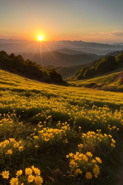Sun rising landscape: In the bright morning scenery、An image of the sun rising。