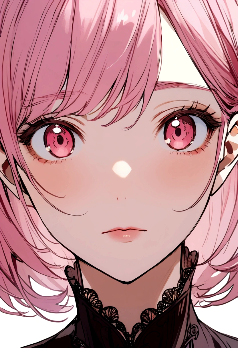 Pink Hair、girl、With suspicion、Close-up of face