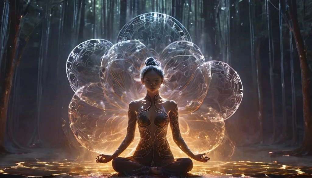 1 beautiful female alien girl emerging from a cocoon, detailed beautiful face like cute girl and body, from back, (glowing eyes, glowing skin:1.5), intricate organic details, translucent wings, symmetrical face, ethereal lighting, cinematic, vibrant colors, digital art, highly detailed, 8k, photorealistic, whole body, Floating in the air