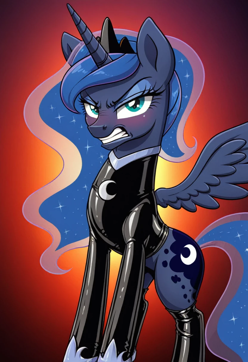 Pony Prince Luna angry Black LaTeX costiumme  in bet Black. 