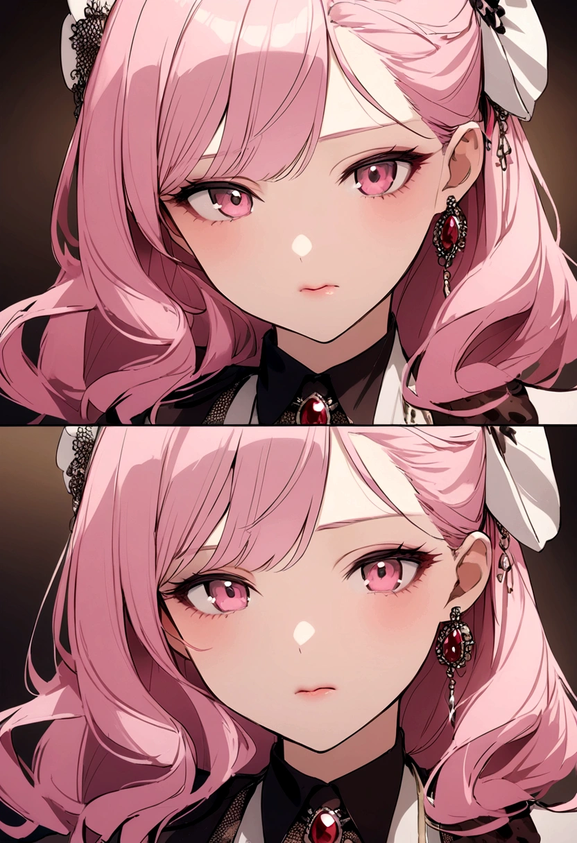 Pink Hair、girl、With suspicion、Close-up of face