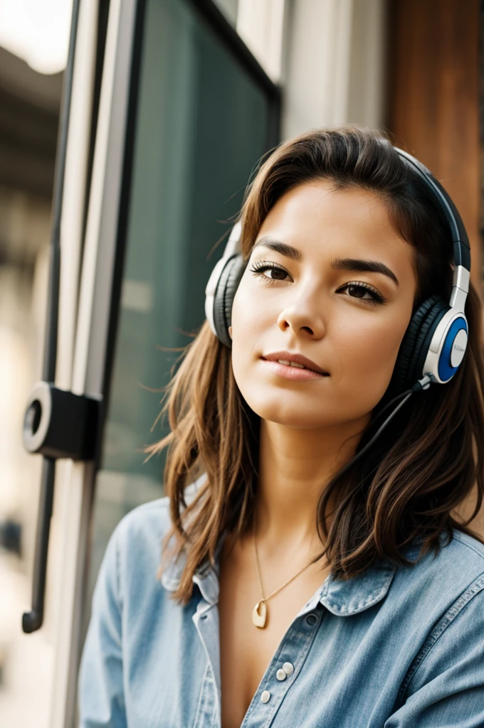 A woman listening to music