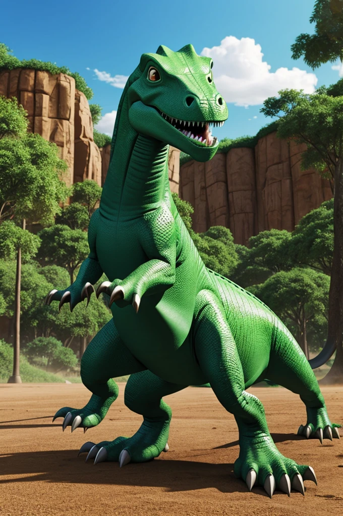 Green animated rex dinosaur for children 
