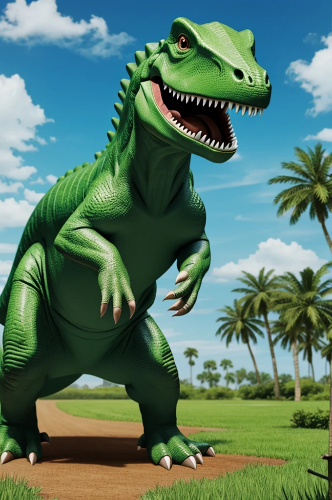 Green animated rex dinosaur for children 
