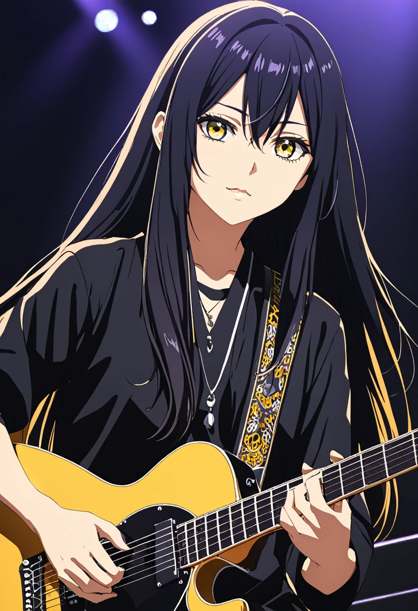 Miko yotsuya playing guitar in concert yelllow eyes long hair