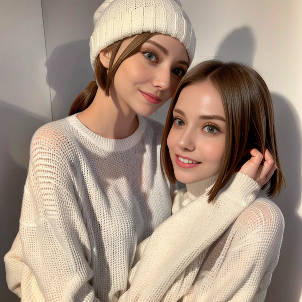 white sweater, white beanie, one girl,