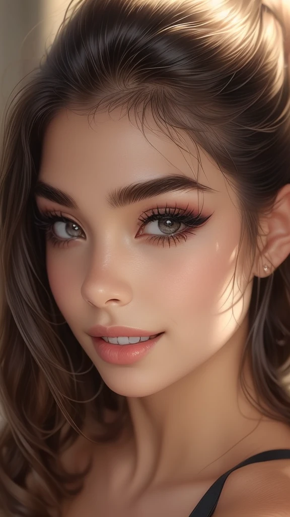 (best quality,ultra-detailed,realistic:1.37),cute girls face,beautiful detailed eyes,beautiful detailed lips,demonic smile,vivid colors,golden hair,innocent expressions,playful facial features,natural lighting,soft background,portrait style,photorealistic,shiny eyes,curly lashes,rosy cheeks,sparkling teeth,sharp focus,radiant skin,expressive eyebrows,blush highlights,luscious lips,natural beauty,subtle contouring,sweet and mischievous gaze,hint of mischief,dreamy atmosphere,delicate details.