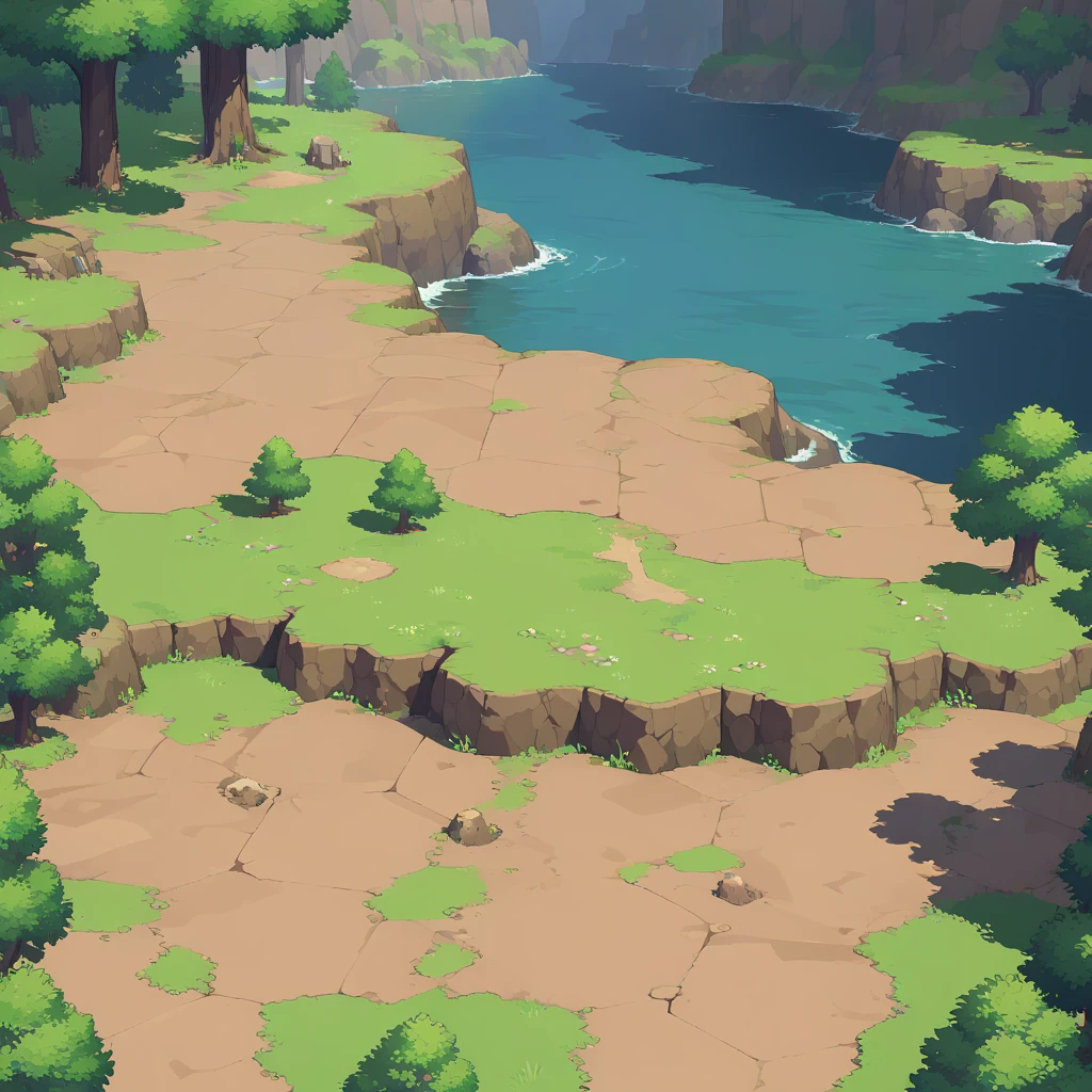 retro video game style,pixelated pastel colors,8-bit characters,blocky shapes,sharp lines,detailed shading,classic gaming vibe,nostalgic atmosphere,classic arcade games,masterpiece:1.2,ultra-detailed,illustration style, 2d texture, stone texture, 4 k seamless mud texture, video game texture, dirt texture, tileset, game tiles, grass, 3/4th perspective trees, cliff formation tileset, cliff texture tileset, 3/4th perspective forest, topdown view, game texture, game art, dirt, , tileable texture, top down view, 3/4th perspective