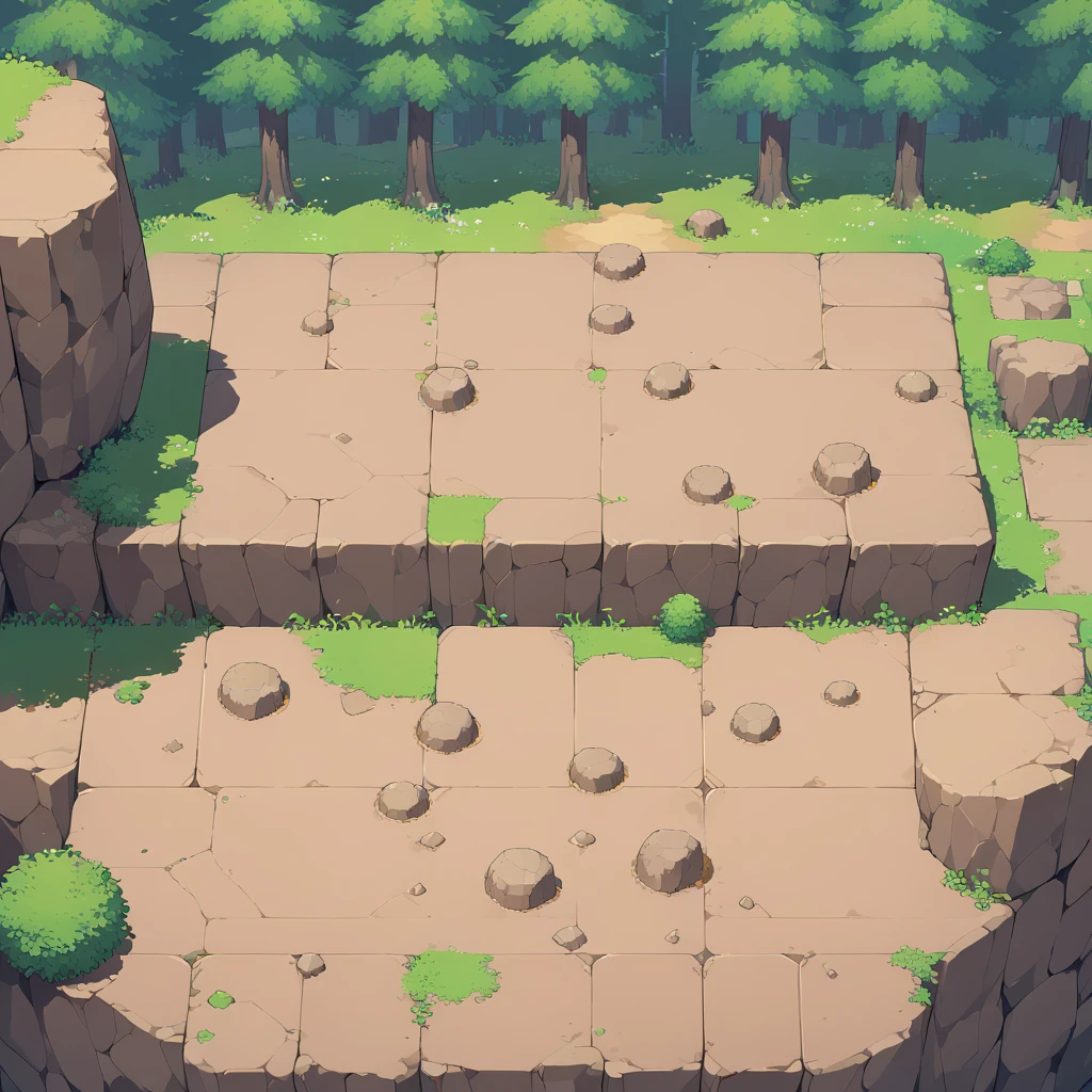 retro video game style,pixelated pastel colors,8-bit characters,blocky shapes,sharp lines,detailed shading,classic gaming vibe,nostalgic atmosphere,classic arcade games,masterpiece:1.2,ultra-detailed,illustration style, 2d texture, stone texture, 4 k seamless mud texture, video game texture, dirt texture, tileset, game tiles, grass, 3/4th perspective trees, cliff formation tileset, cliff texture tileset, 3/4th perspective forest, topdown view, game texture, game art, dirt, , tileable texture, top down view, 3/4th perspective