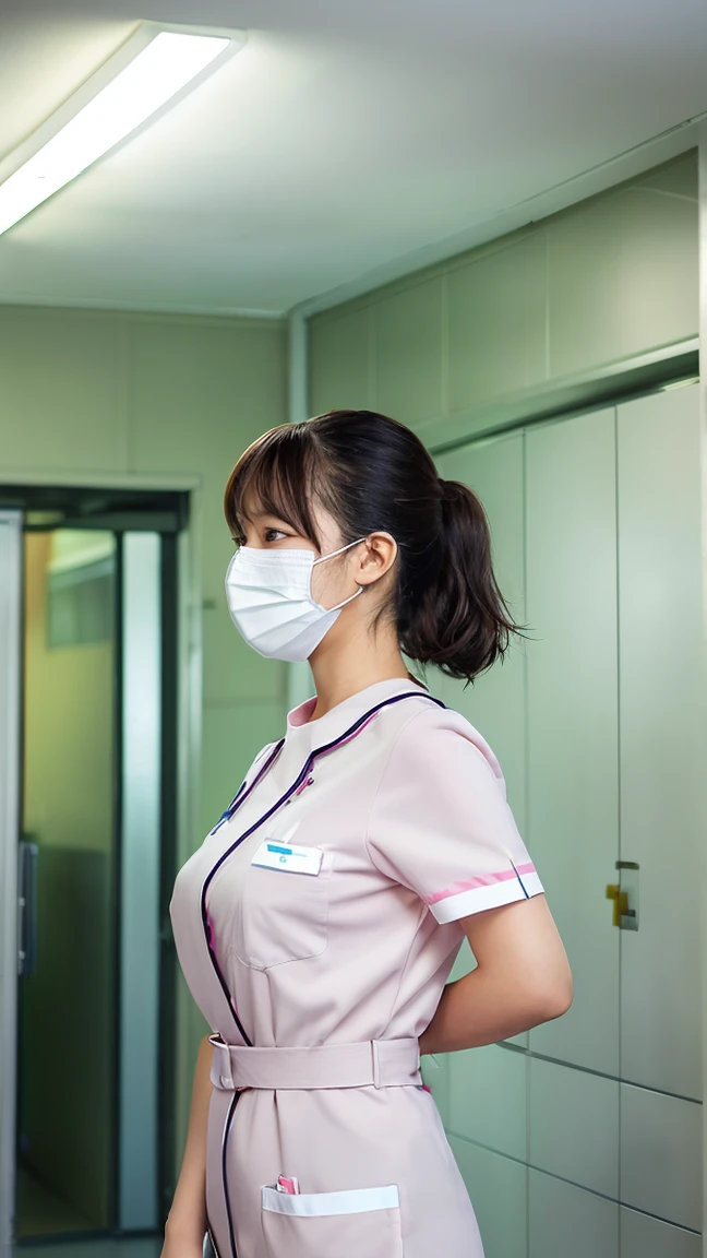 Dental hygienist wearing pink medical scrubs　Pink Short Sleeve 　high resolution　Highest quality 　Upper body close-up