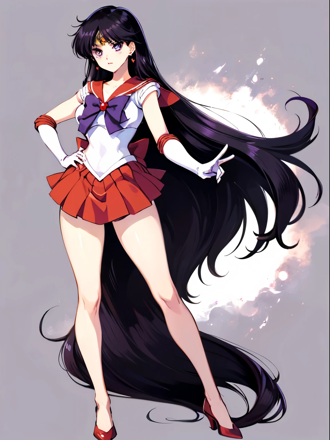 Black wavy hair ,little girl kindergartener ,Upper body magical girl costume ,lower body white leotard ,silver hair ,stand with legs apart ,shake your hips left and right ,spread your hands and dance ,embarrassed screaming face ,full body