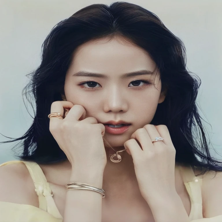 a close-up of a woman with a ring on her finger, heonhwa choe, Kim Hyun Joo, Kim Doyoung, Lee Ji-eun, Lee Ji-eun, retrato de jisoo blackpink, Parque Ji-min, Shin Min Jeong, kwak ji jovem, Tae June Kim, Seseon Yoon, Jisoo do Blackpink, jaeyeon nam