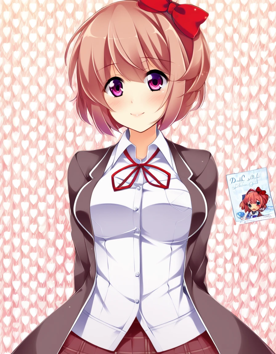 one girl, Sayori, DDLC, Doki Doki Literature Club , cheerful girl, hair bow
