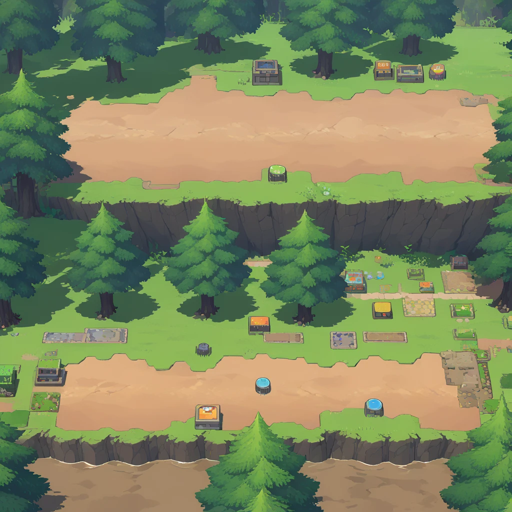 retro video game style,pixelated pastel colors,8-bit characters,blocky shapes,sharp lines,detailed shading,classic gaming vibe,nostalgic atmosphere,classic arcade games,masterpiece:1.2,ultra-detailed,illustration style, 2d texture, stone texture, 4 k seamless mud texture, video game texture, dirt texture, tileset, game tiles, grass, 3/4th perspective trees, cliff formation tileset, cliff texture tileset, 3/4th perspective forest, topdown view, game texture, game art, dirt, , tileable texture, top down view, 3/4th perspective