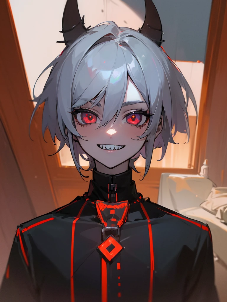 (absurdres, highres, ultra detailed:1.2),(solo boy:1.3),middle age,(male focus:1.3),evil smile,sharp teeth,silver hair,red eyes,indoor,devil,luxury room
Negative prompt: (EasyNegative:1.2),(of_deepnegative_v1_75t:1.2),(girl:1.5)
Model: 7th_アニメ_V3_c、male、Short Hair、Handsome、