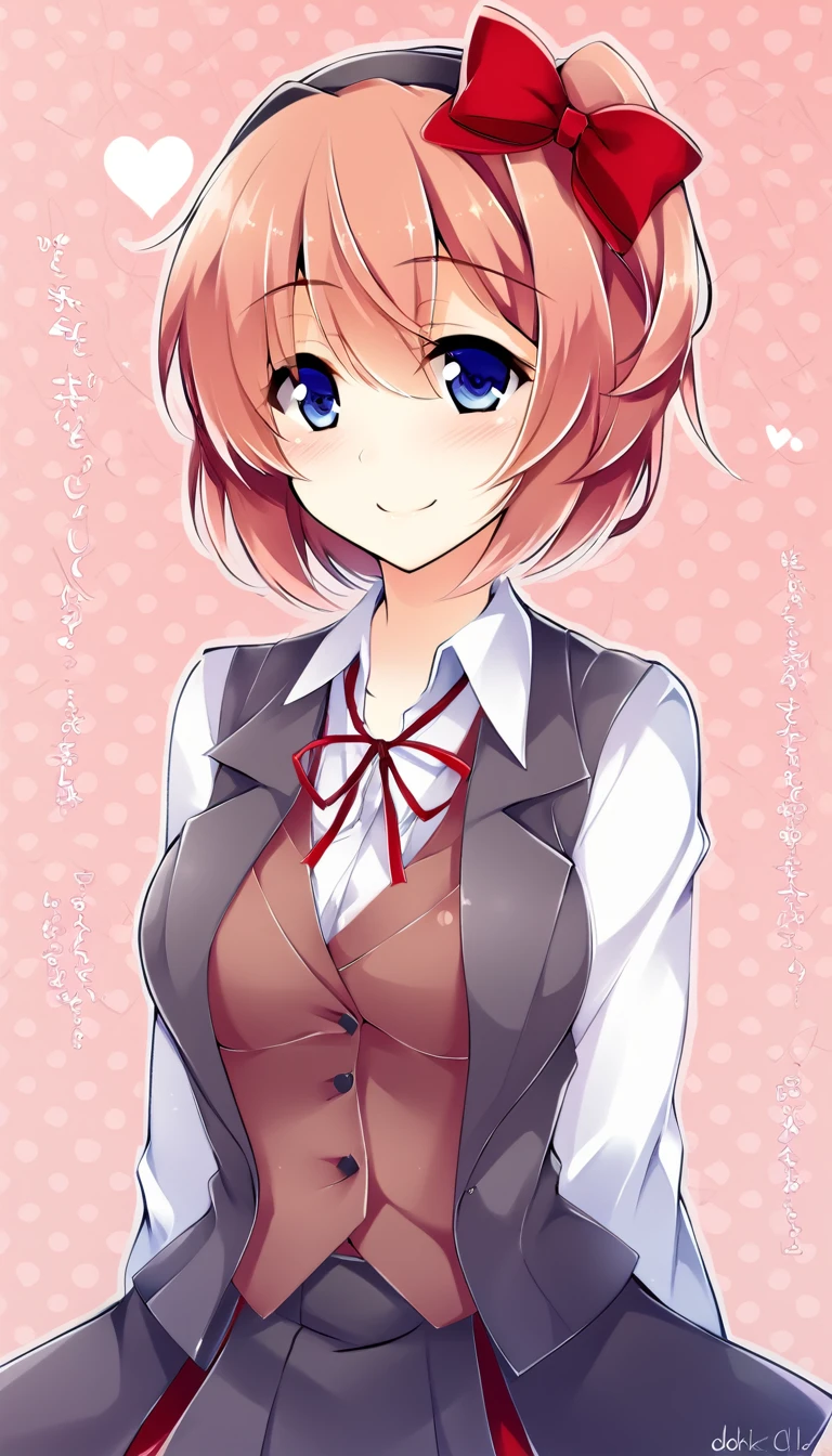 one girl, Sayori, DDLC, Doki Doki Literature Club , cheerful girl, hair bow, cute