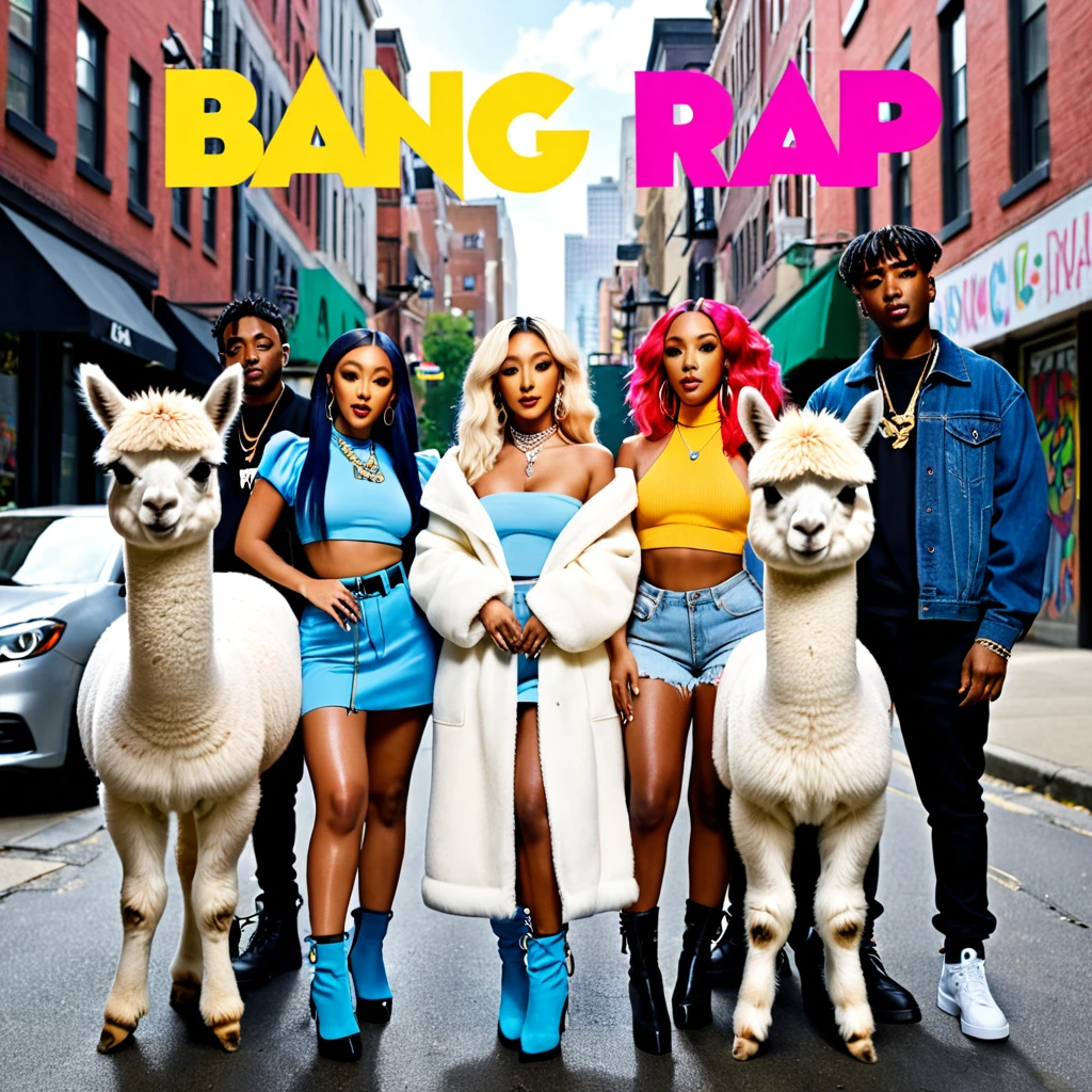 Promotional Photo for Pop Rap Single Bang Bang feat. Alpacas, Chelsea and Band to Relapse by artist called Doja Cat, group, city, urban