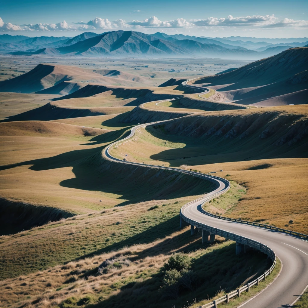 Image: A winding road symbolizing the journey of life, with a person walking determinedly towards the horizon.