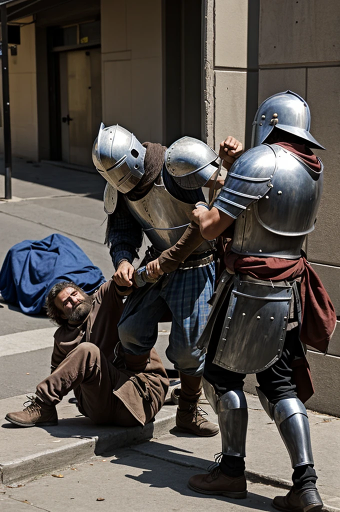 homeless man beating up knight