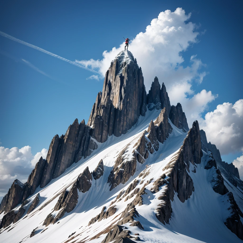 Image: An image of a towering mountain, representing challenges, with a person climbing it with determination.