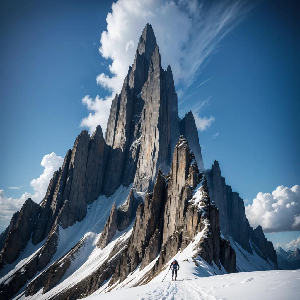 Image: An image of a towering mountain, representing challenges, with a person climbing it with determination.