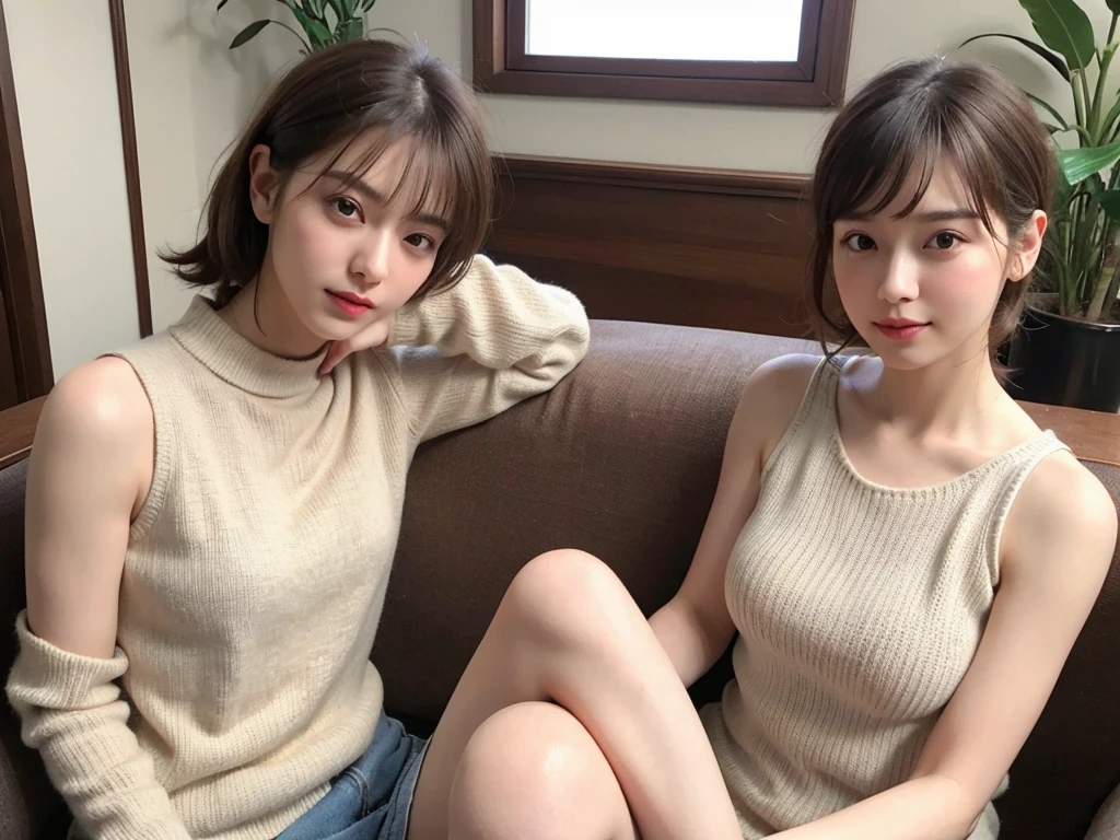 (Sleeveless:1.3) Put your hair up to reveal a sexy nape or neck 、beautiful, thin, Fair Arms Pureeros (super highest quality:1.3) (Very realistic, Realistic:1.3), (Sharp focus:1.3) Pure (Sharp focus:1.3) Wide background々Luxurious living room Bookshelf 3D Beautiful gradients A happy and kind smile Very high quality and stylish See-through bangs Elegant and intelligent Clean and stylish Excellent Education Women's Fashion Magazine model (Realistic and very high quality:1.3). (High resolution/High resolution:1.3) Tabletop, Very delicate and beautiful, Soft Light, (Brown Hair, Shoulder-length straight bob hair) Beautiful detailed girls, Highly detailed eyes and face, beautifully detailed nose, thin and beautiful eyes, 1 girl, Japanese, Pureな beauty, cute, young, Very stylish A spring sweater in spring-like colors Very stylish Supported by women Trending Fashion , (Medium Chest), Realistic Face, Realistic body,