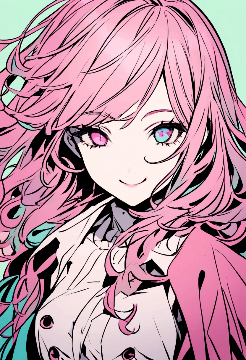 Sideways、Squint your eyes、Fake smile、Pink Hair、girl