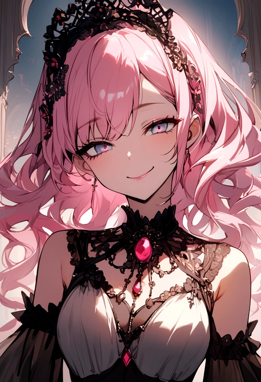 Sideways、Squint your eyes、Fake smile、Pink Hair、girl