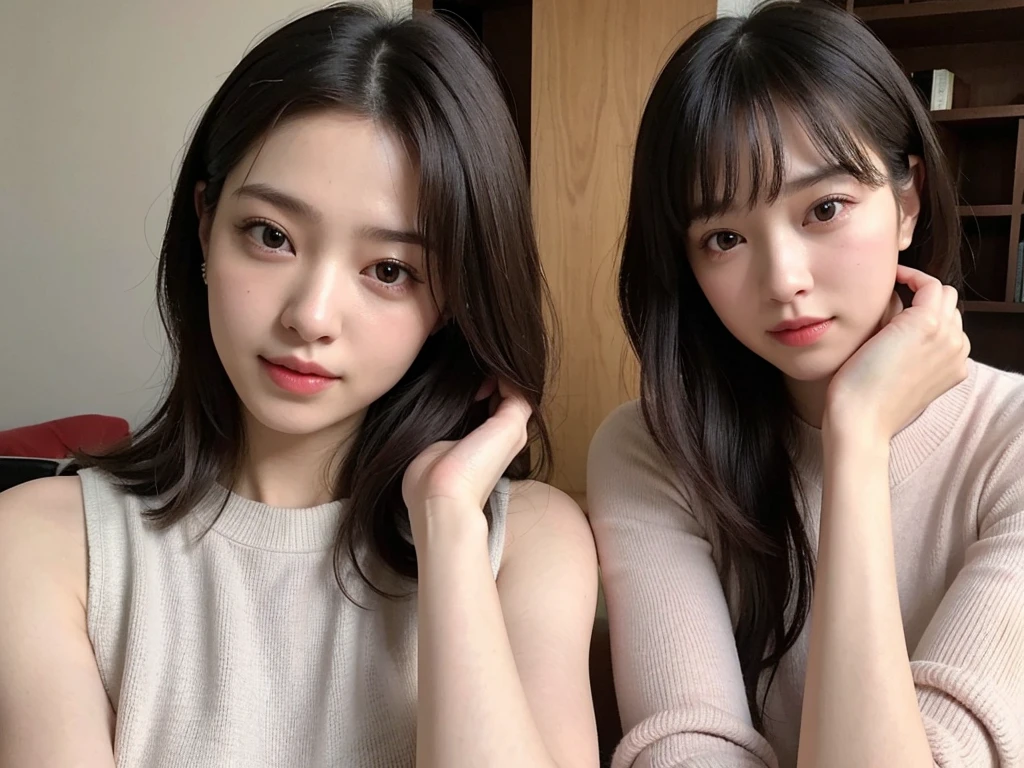 (Sleeveless:1.3) Very sexual body 、
Put your hair up to reveal a sexy nape or neck 、beautiful, thin, Fair Arms Pureeros (super highest quality:1.3) (Very realistic, Realistic:1.3), (Sharp focus:1.3) Pure (Sharp focus:1.3) Wide background々Luxurious living room Bookshelf 3D Beautiful gradients A happy and kind smile Very high quality and stylish See-through bangs Elegant and intelligent Clean and stylish Excellent Education Women's Fashion Magazine model (Realistic and very high quality:1.3). (High resolution/High resolution:1.3) Tabletop, Very delicate and beautiful, Soft Light, (Brown Hair, Shoulder-length straight bob hair) Beautiful detailed girls, Highly detailed eyes and face, beautifully detailed nose, thin and beautiful eyes, 1 girl, Japanese, Pureな beauty, cute, young, Very stylish A spring sweater in spring-like colors Very stylish Supported by women Trending Fashion , (Medium Chest), Realistic Face, Realistic body,