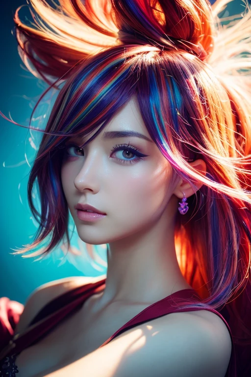 beautiful (Berna), Complex colorful hair with , sunlight, beautiful lighting, Vivid lighting, Complex, Very detailed, elegant, Smooth, Luan Jia、Altgerm、Anton Fadeev,  