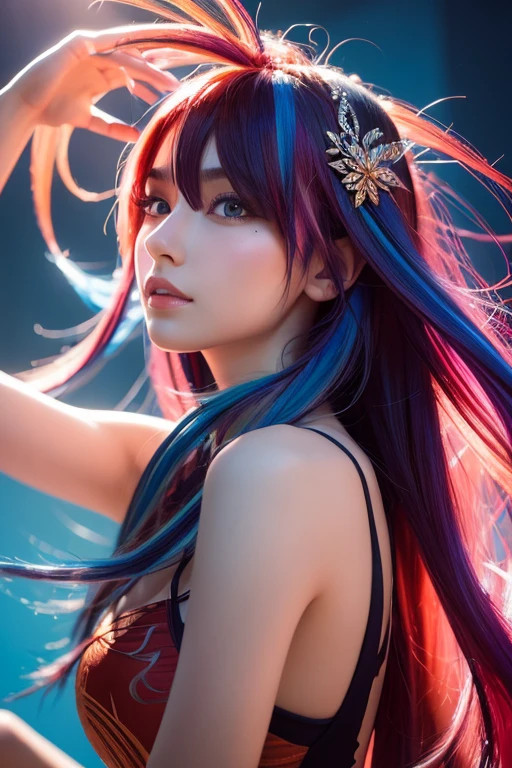 beautiful (Berna), Complex colorful hair with , sunlight, beautiful lighting, Vivid lighting, Complex, Very detailed, elegant, Smooth, Luan Jia、Altgerm、Anton Fadeev,  