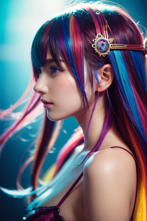 beautiful (Berna), Complex colorful hair with , sunlight, beautiful lighting, Vivid lighting, Complex, Very detailed, elegant, Smooth, Luan Jia、Altgerm、Anton Fadeev,