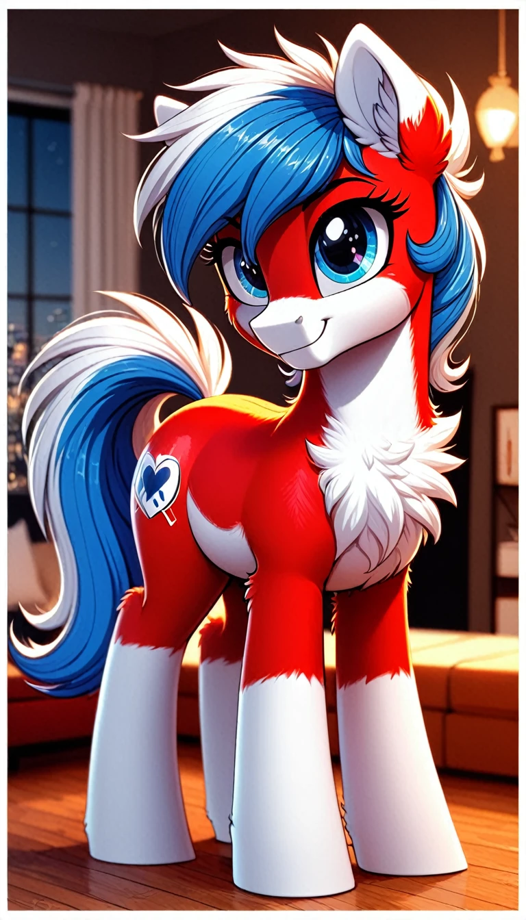 (((my little pony))), solo, ((red hat girl costume with bows)), beautiful pony body, ((seductive perky big butt)), behind view, (((shining armor))), ((4 legs)), radiant lighting, vibrant colors, whimsical atmosphere, 8K, high resolution, highly detailed, masterpiece, (glossy body), (all oiled)