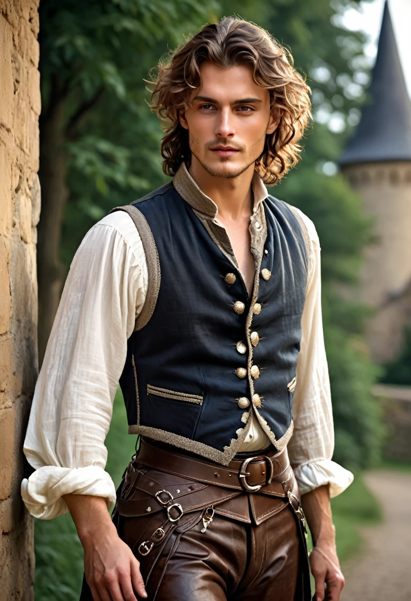 count, 25 years old. He favored loose, fine linen shirts and breeches that allowed him ease of movement, often in earthy tones to contrast his wild nights. A leather vest, adorned with metal fastenings, often replaced the heavy doublet, and his boots, though less polished, were of the finest craftsmanship. His hair, free and flowing. .by OlchaS,hot, 4k ultradetailed,steamy, expressive, emotional,