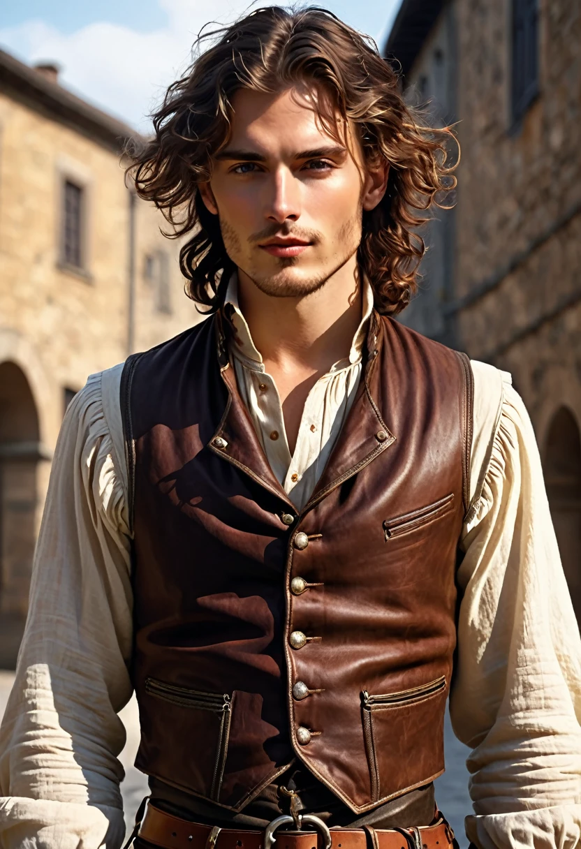 count, 25 years old. He favored loose, fine linen shirts and breeches that allowed him ease of movement, often in earthy tones to contrast his wild nights. A leather vest, adorned with metal fastenings, often replaced the heavy doublet, and his boots, though less polished, were of the finest craftsmanship. His hair, free and flowing. .by OlchaS,hot, 4k ultradetailed,steamy, expressive, emotional,