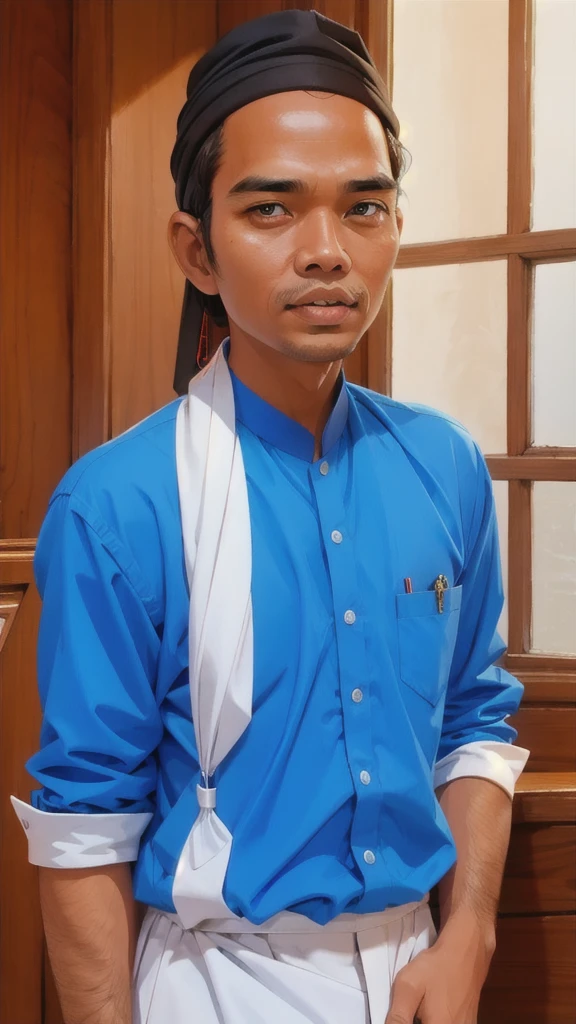 (masterpiece, best quality:1.2), 1man, solo, ustadz abdul somad, cowboy shot, look at the camera.