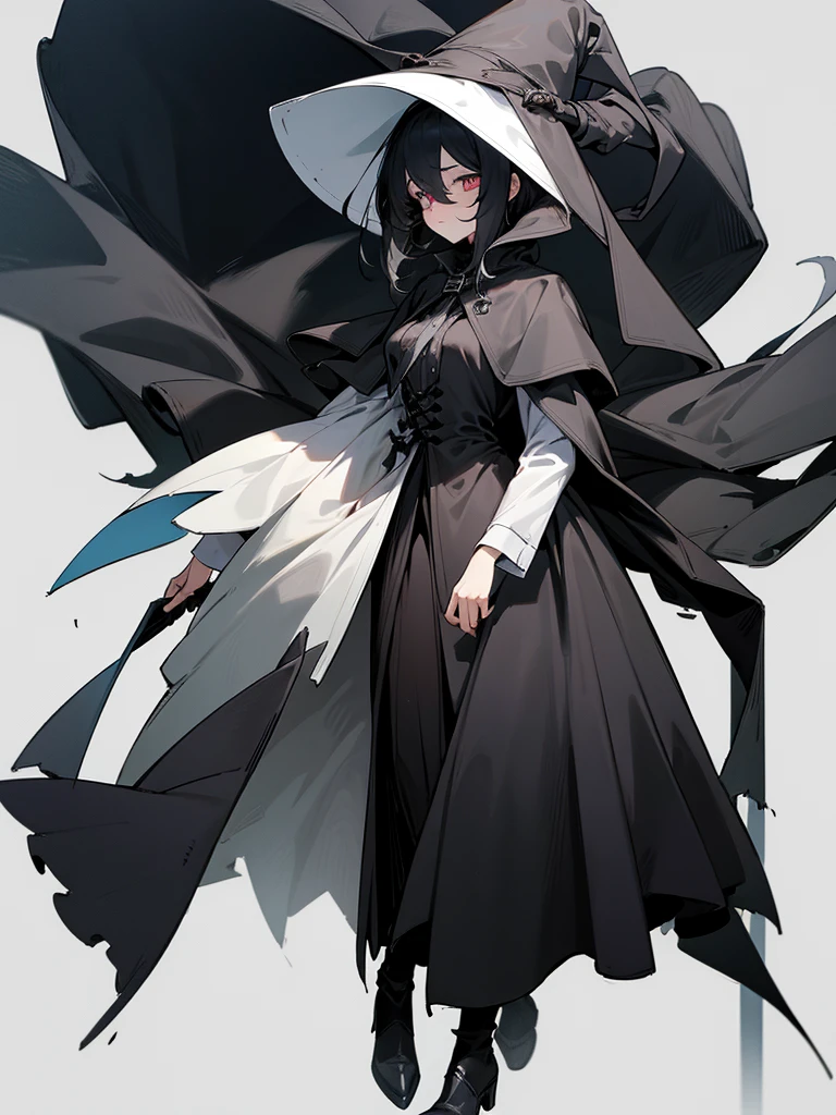 A female plague doctor. She would have totally black hair, her hair is short and messy. Her eyes would also be black and she would be very tall, having the appearance and stature of an adult. Her clothes would cover her entire body except for her face.