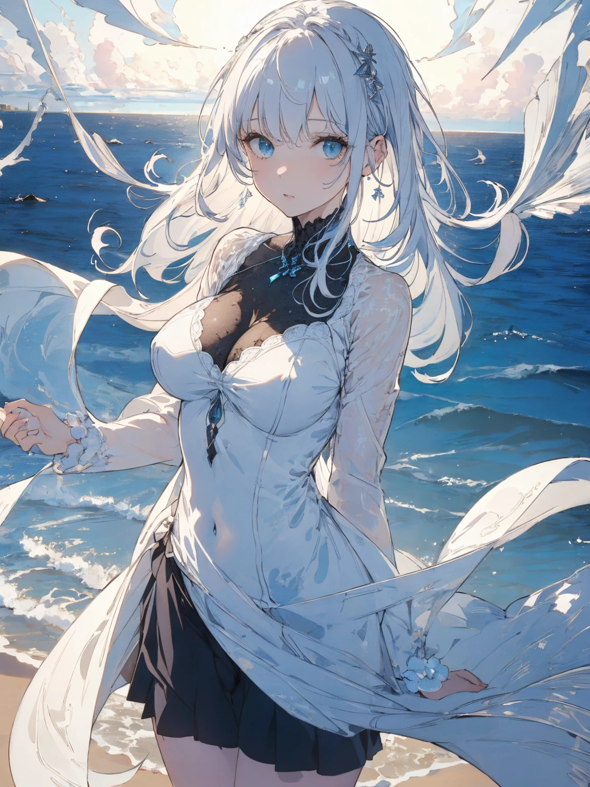 best quality, top quality, superb quality, super quality, ultra quality, extravagant quality, astonishing quality, a woman, Incredibly beautiful, hair sways in the gentle breeze, 