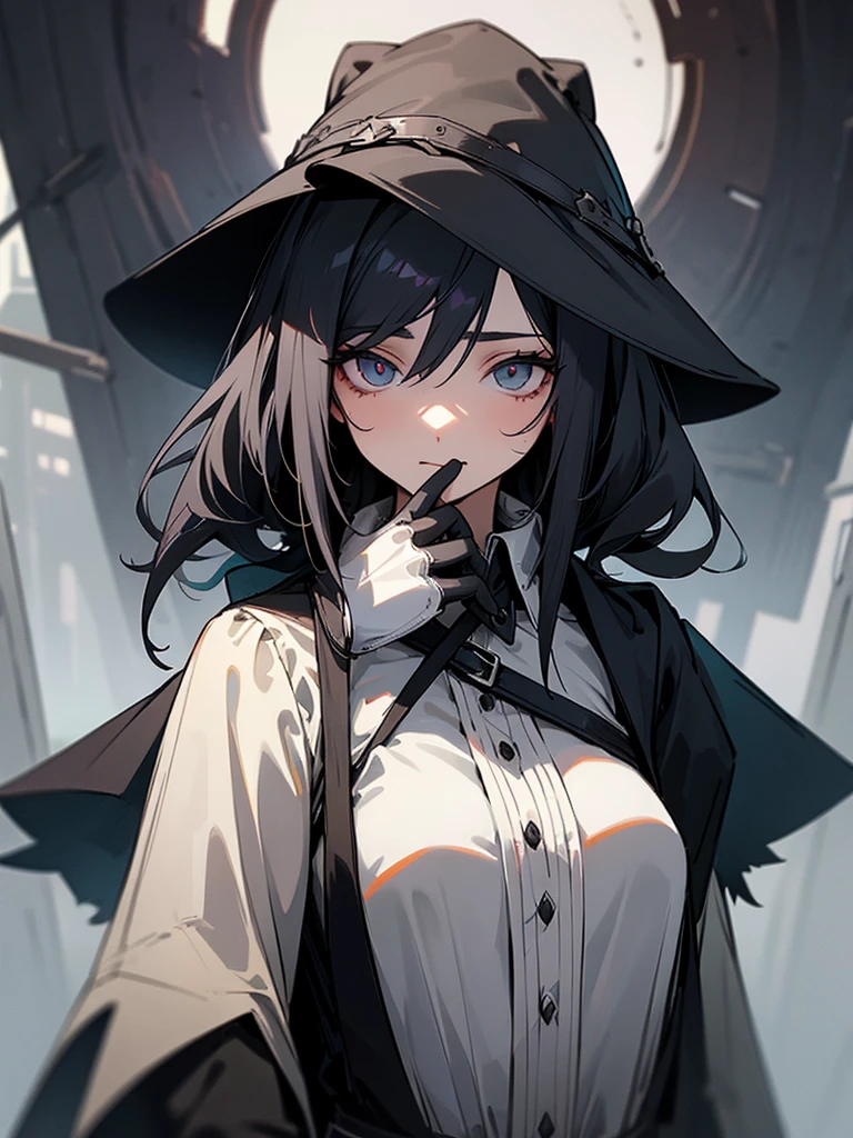 A female plague doctor. She would have totally black hair, her hair is short and messy. Her eyes would also be black and she would be very tall, having the appearance and stature of an adult. Her clothes would cover her entire body except for her face.