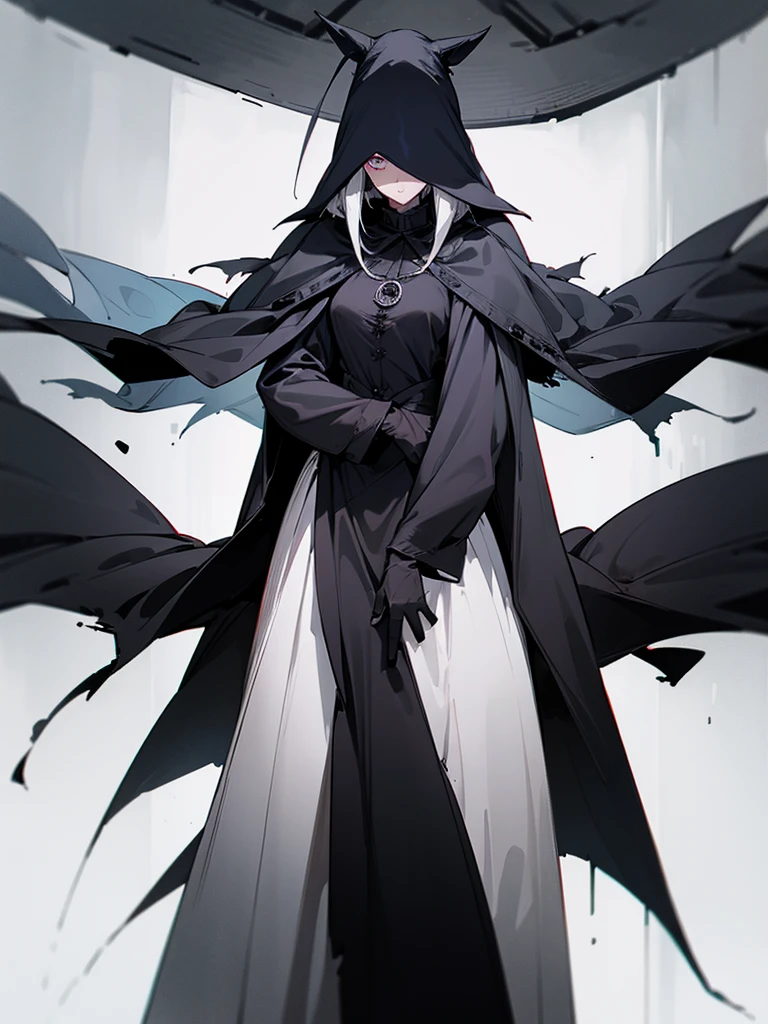 A female plague doctor. She would have totally black hair, her hair is short and messy. Her eyes would also be black and she would be very tall, having the appearance and stature of an adult. Her clothes would cover her entire body except for her face.