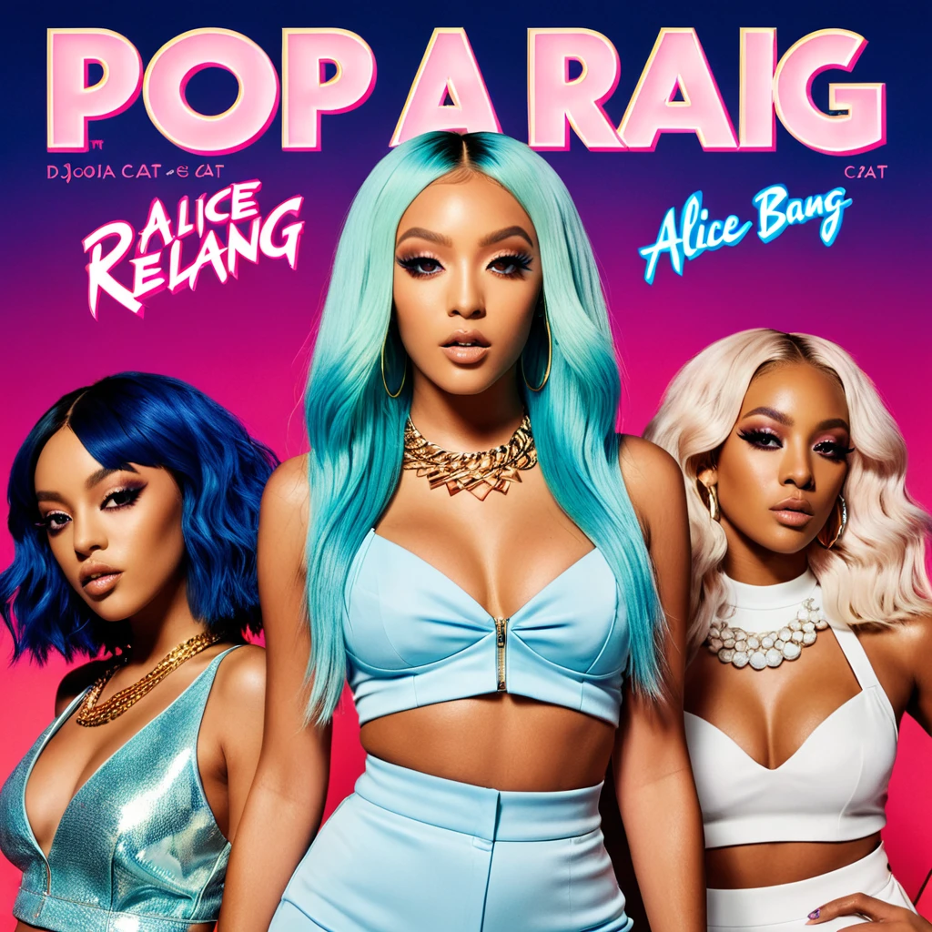 advertising poster, Promotional Photo for Pop Rap Single Bang Bang feat. Alice, Chelsea and Band to Relapse by artist called Doja Cat
