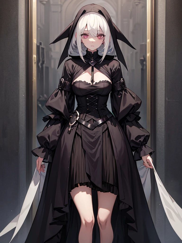 A female plague doctor. She would have totally black hair, her hair is short and messy. Her eyes would also be black and she would be very tall, having the appearance and stature of an adult. Her clothes would cover her entire body except for her face.