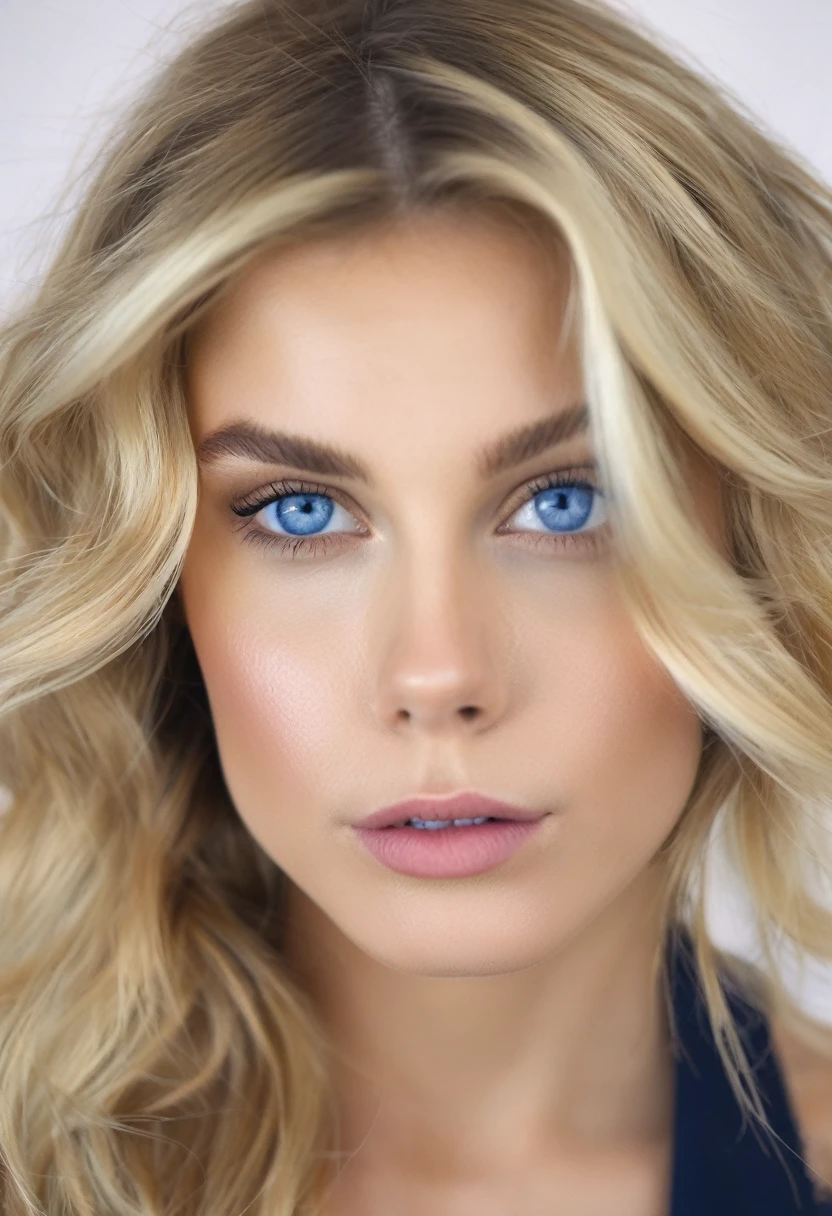 extremely réaliste french girl with blonde hair and blue eyes,belles lèvres et yeux détaillés, détaillé et ,peau imparfaite,peau texturée,Partie supérieure du corps,beaux cheveux blonds détaillés,porter un crop top nlanc , feste à rayures bleues, air force blanche , plan pris avec un iphone dans un mirroir