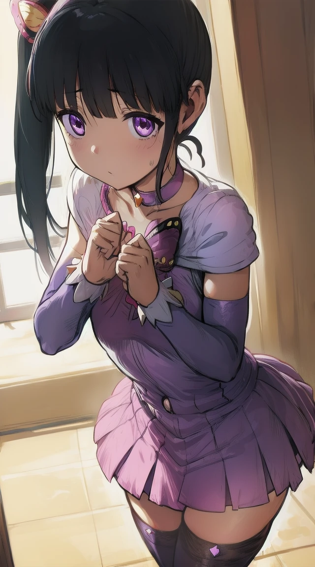 1girl,
BREAK (( kanao tsuyuri, black hair, butterfly, butterfly hair ornament, (purple eyes:1.1), side ponytail, ponytail,
:1))
BREAK ((magical girl cosplay:1.5))
BREAK indoors,
BREAK looking at viewer, 
BREAK (masterpiece:1.2), best quality, high resolution, unity 8k wallpaper, (illustration:0.8), (beautiful detailed eyes:1.2), extremely detailed face, perfect lighting, extremely detailed CG, (perfect hands, perfect anatomy),