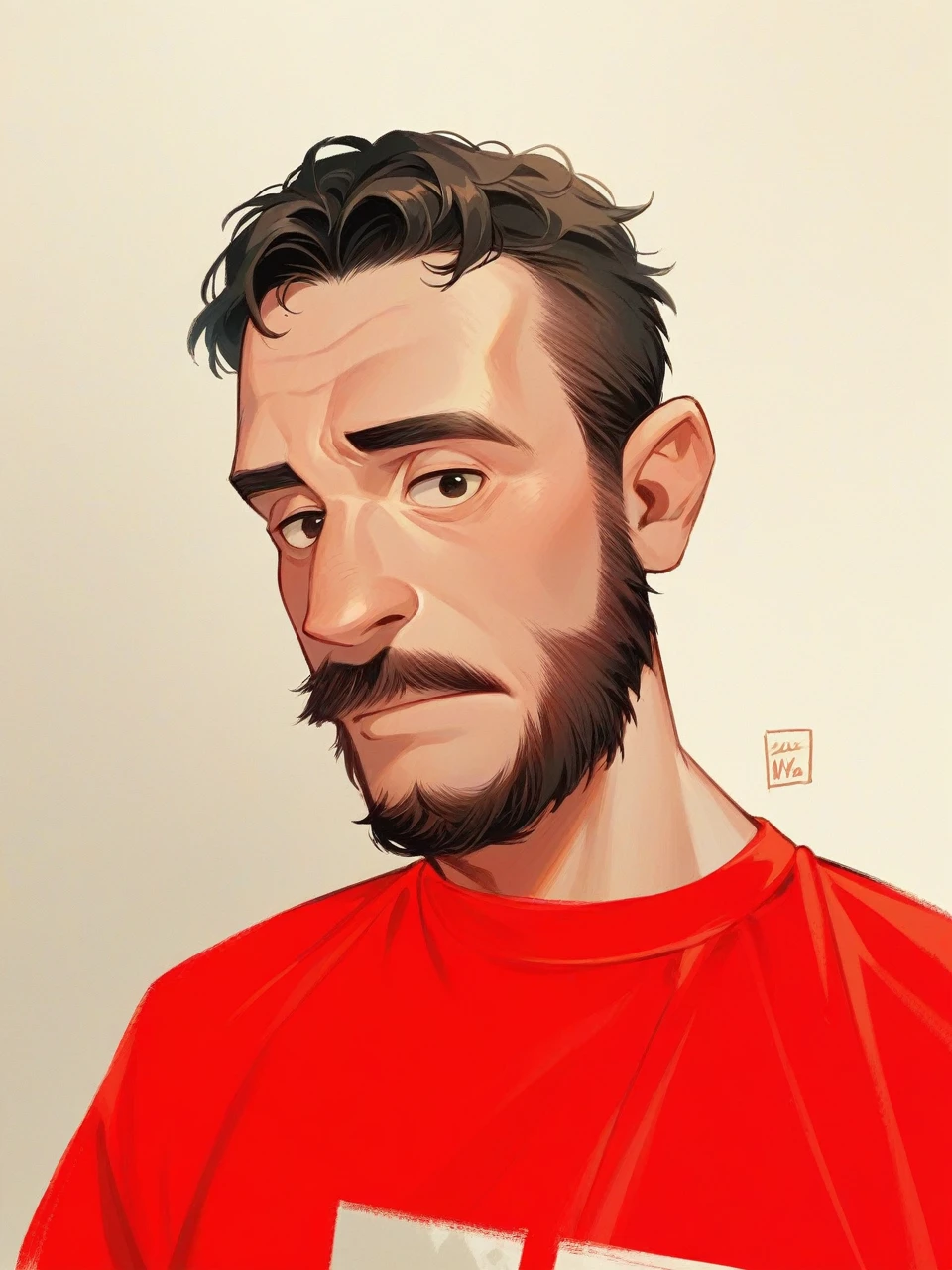 Disney Pixar Cartoon 30 year old man, with little beard and who works with payment methods