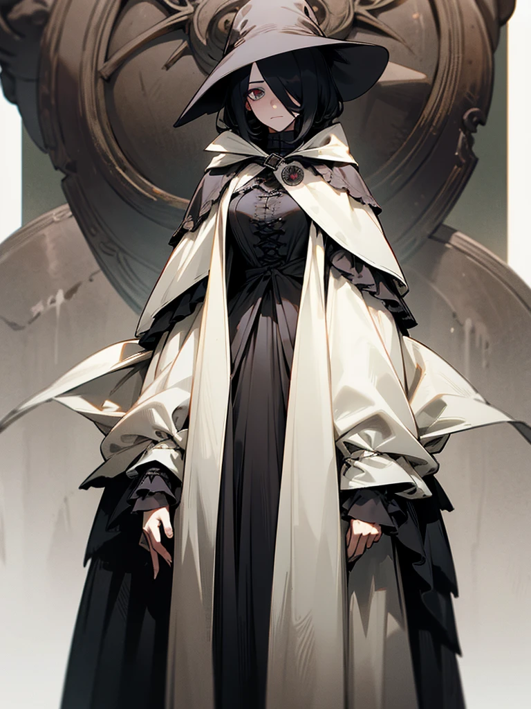 A female plague doctor. She would have totally black hair, her hair is short and messy. Her eyes would also be black and she would be very tall, having the appearance and stature of an adult. Her clothes would cover her entire body except for her face.